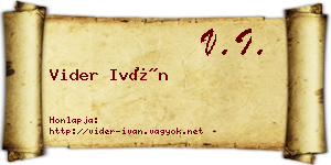 Vider Iván névjegykártya